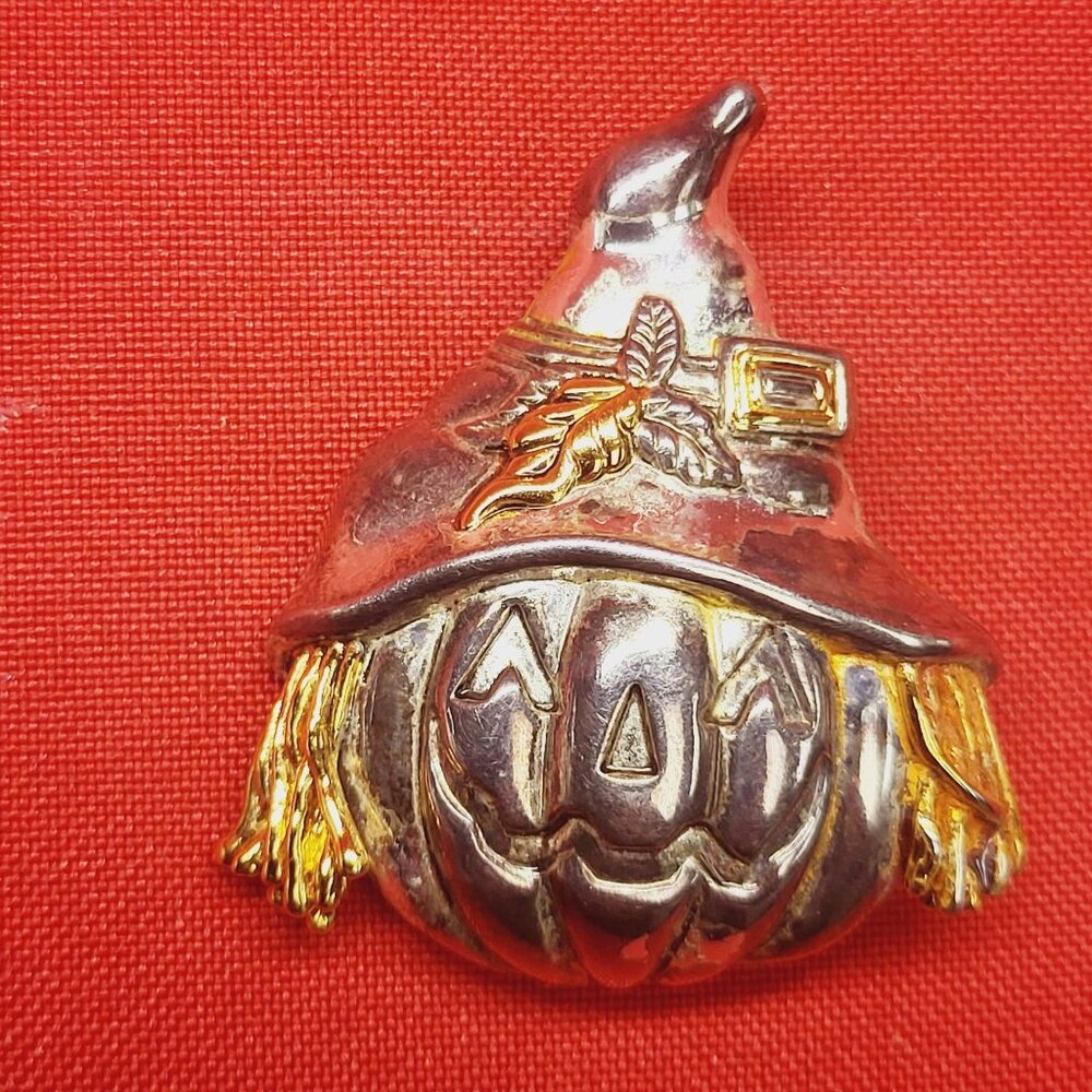 Vintage Jack O Lantern Brooch Halloween Signed Best Puffy Pumpkin Pin